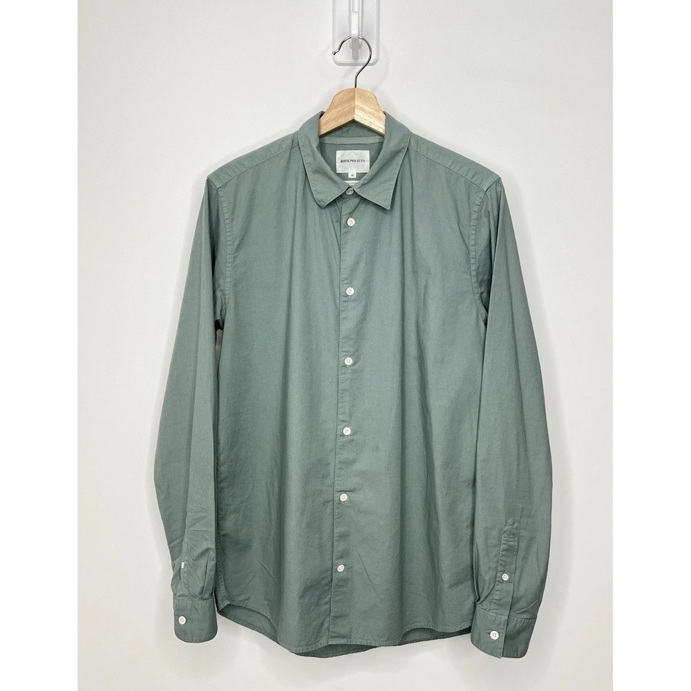 Norse Projects Hans Shirt Mens Size Medium Green Cotton Linen Blend Preppy